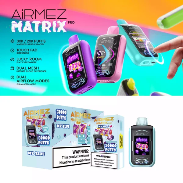 Перезаряжаемая вейп-ручка Airmez Matrix Pro 30000 Puffs с низким содержанием никотина 2% доступна для оптовой закупки (17)