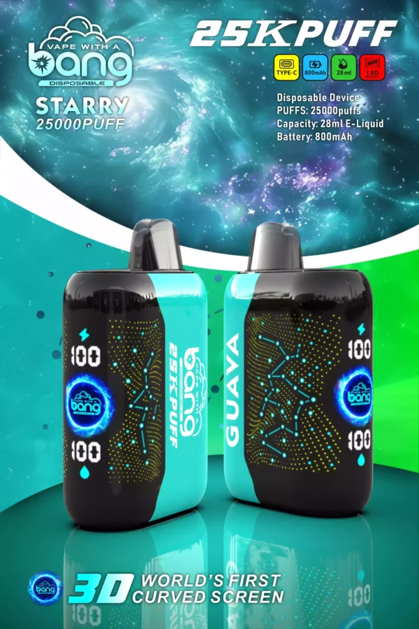 High-Quality Bang Starry 25000 Puffs Rechargeable Disposable Vape with Mesh Coil and 3D Curved Screen - 28ml E-Liquid, 0% to 5% Low Nicotine, Bulk Wholesale for Maximum Vaping Pleasure (16)