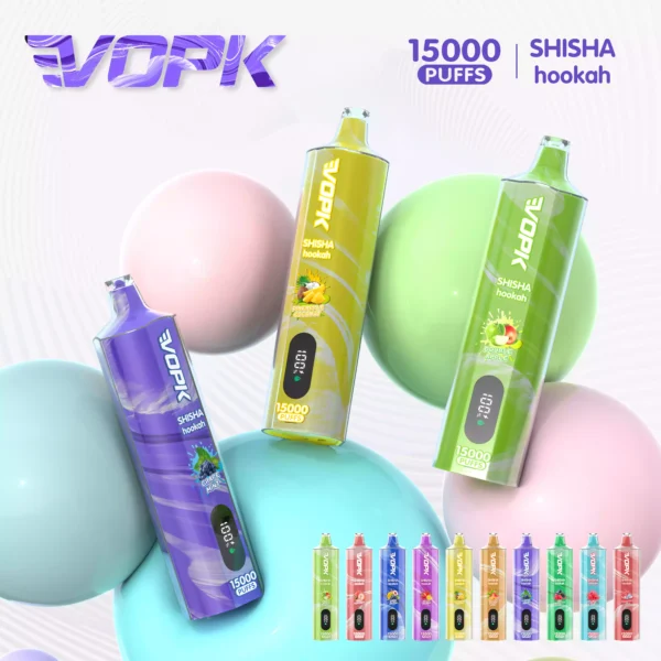 VOPK Shisha Hookah 15000 Puffs Rechargeable Vape Pen with Adjustable Airflow and LED Display - Available in 0% 2% 3% 5% Nicotine - Bulk Purchase Discount for Hot 2025 Model (1) (2)