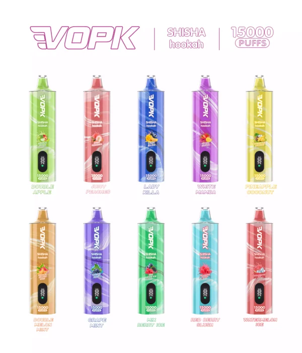 VOPK Shisha Hookah 15000 Puffs Rechargeable Vape Pen with Adjustable Airflow and LED Display - Available in 0% 2% 3% 5% Nicotine - Bulk Purchase Discount for Hot 2025 Model (1)