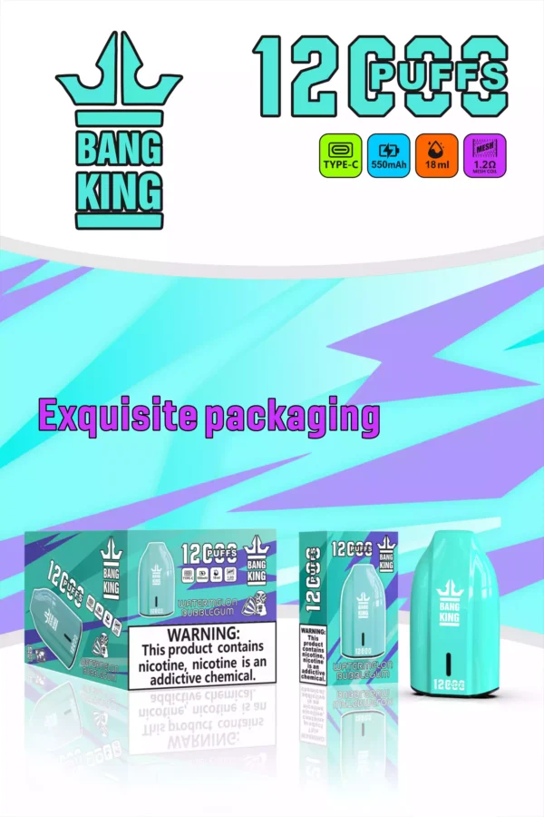 Χονδρική Bang King 12000 Puffs Vape μίας χρήσης Απολαύστε εξαιρετικό άτμισμα με χωρητικότητα 12 ml και επαναφορτιζόμενη μπαταρία (7)