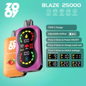 Zooy Blaze 25000 Puffs Disposable Vape with Mesh Coil and Adjustable Airflow for Wholesale Bulk Vapes from Direct Factory (2)